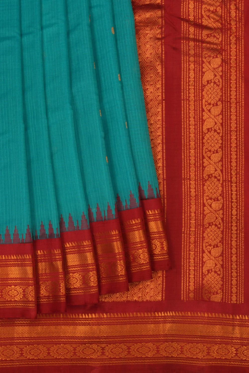 Image of Gadwal Cotton Silk Sea Blue Saree